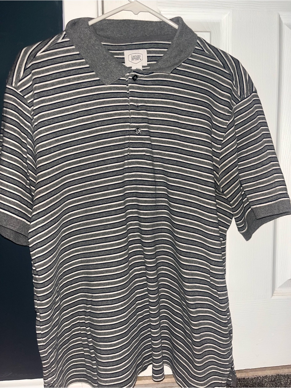 Men's Gray & White Striped Polo Shirt